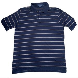 Polo Golf Ralph Lauren Navy Blue Tan Color Stripe Pima Cotton Shirt Men Size XL